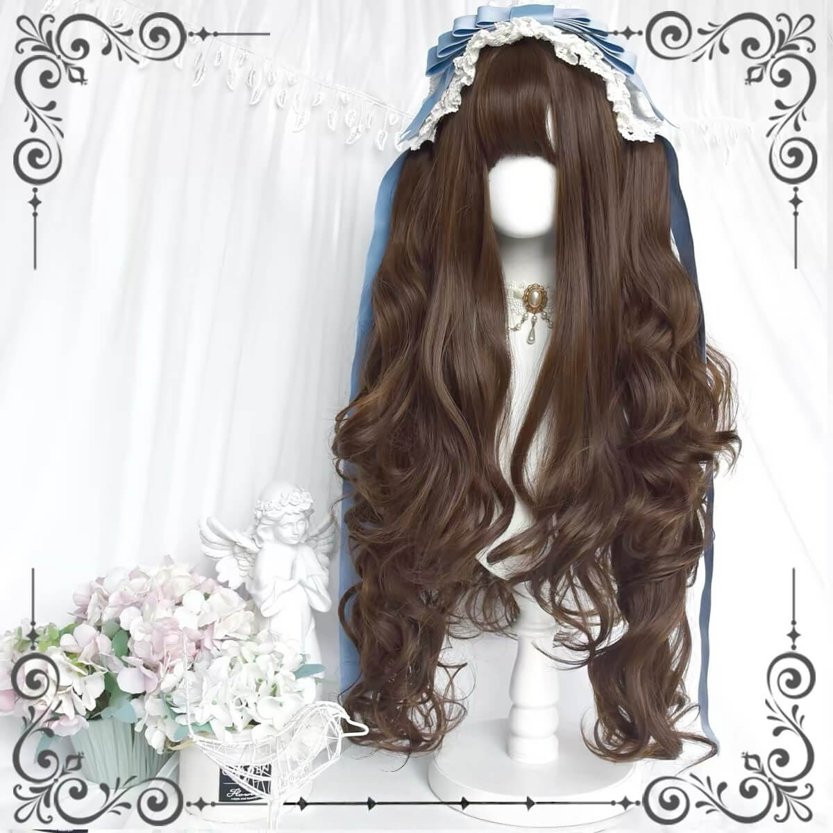 Cute Natural Lolita Brown Long Curly Double Ponytail Doll Wig BY1130