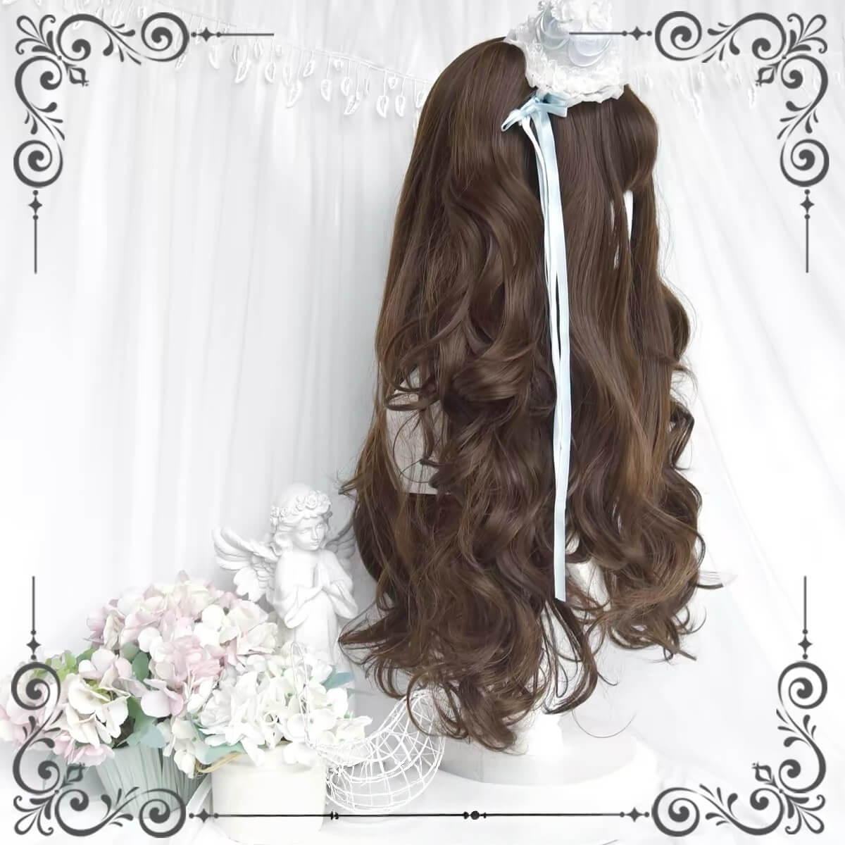 Cute Natural Lolita Brown Long Curly Double Ponytail Doll Wig BY1130
