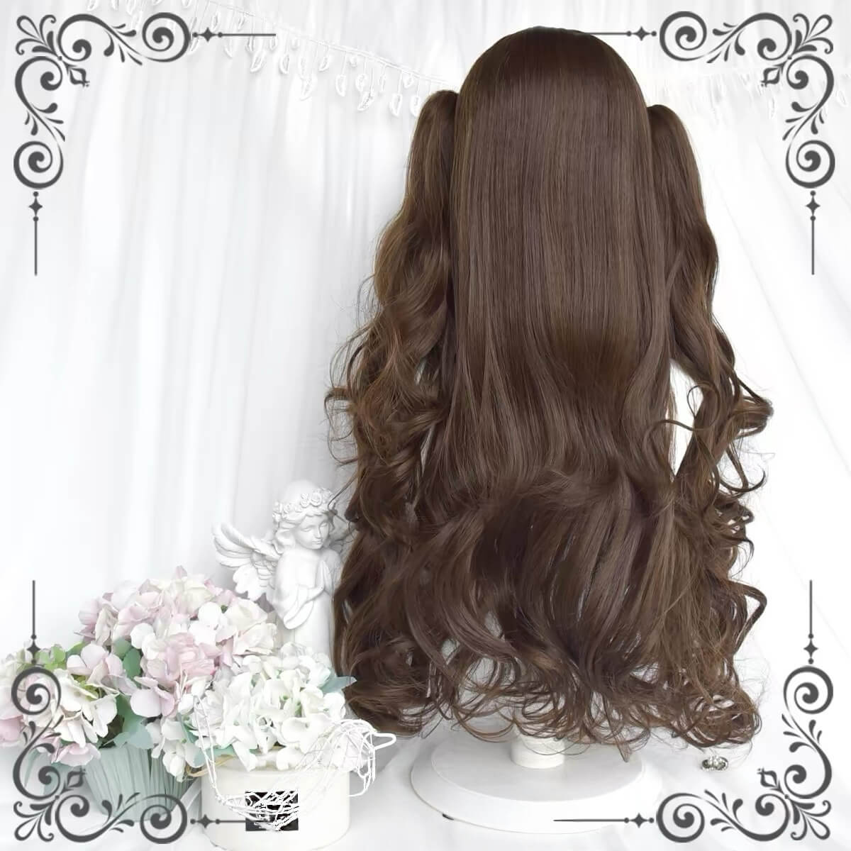 Cute Natural Lolita Brown Long Curly Double Ponytail Doll Wig BY1130
