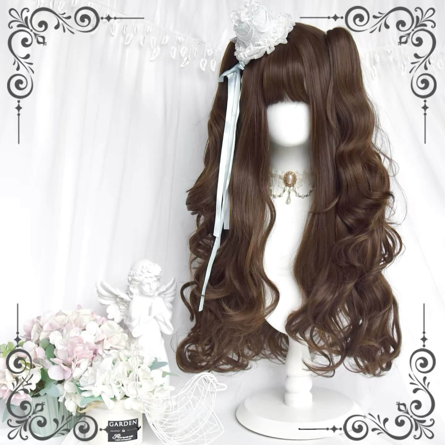 Cute Natural Lolita Brown Long Curly Double Ponytail Doll Wig BY1130