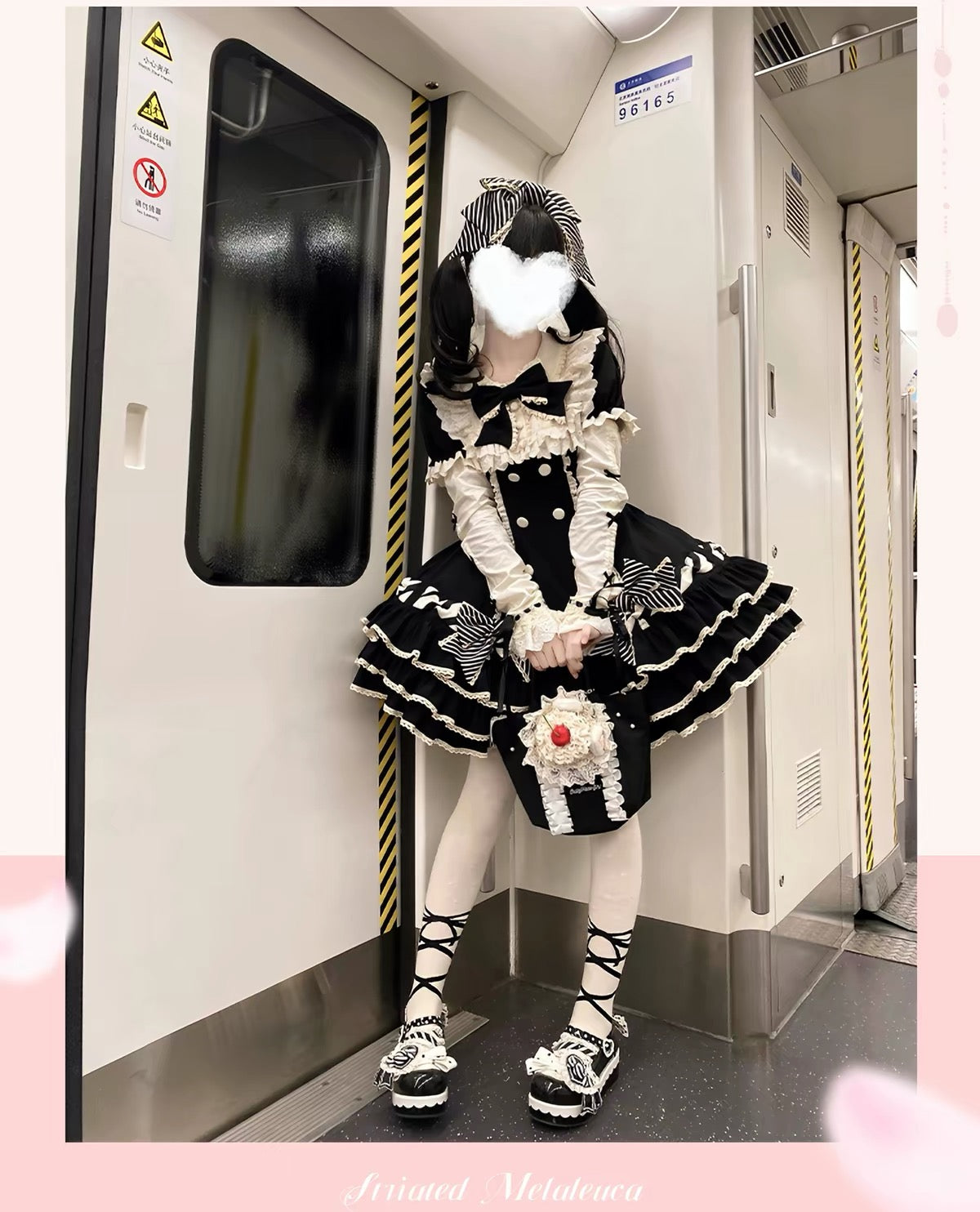 Pink/Blue/Black Striped Bow Cake Tier Sweet Lolita Dress | In Stock BY0002