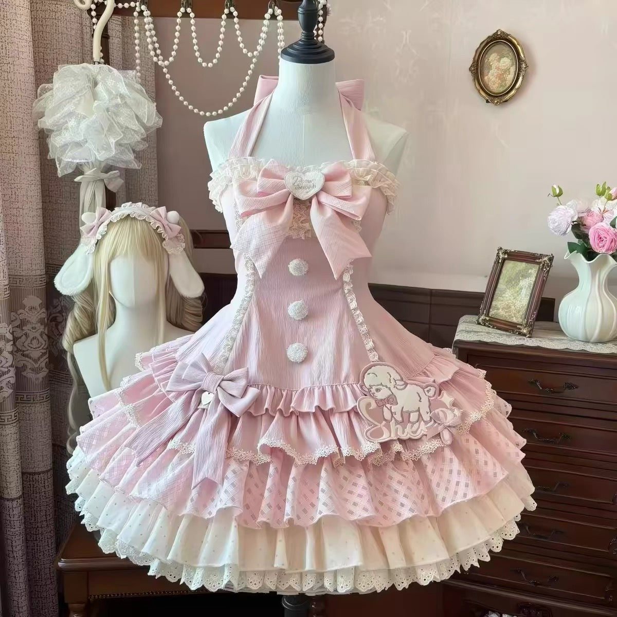 Sweet Lolita Pink Blue JSK & Halter Dress BY0055🎀