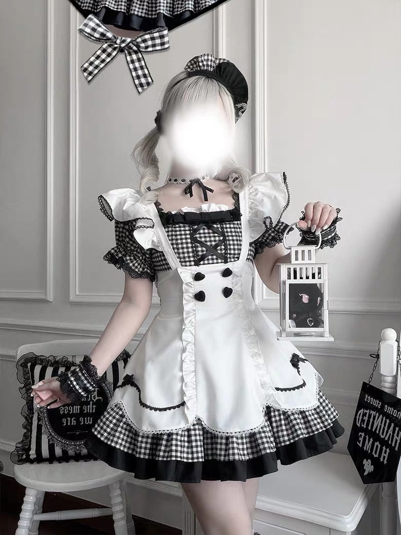 Blue White / Black White Plaid Sweet Maid Lolita Dress BY1111