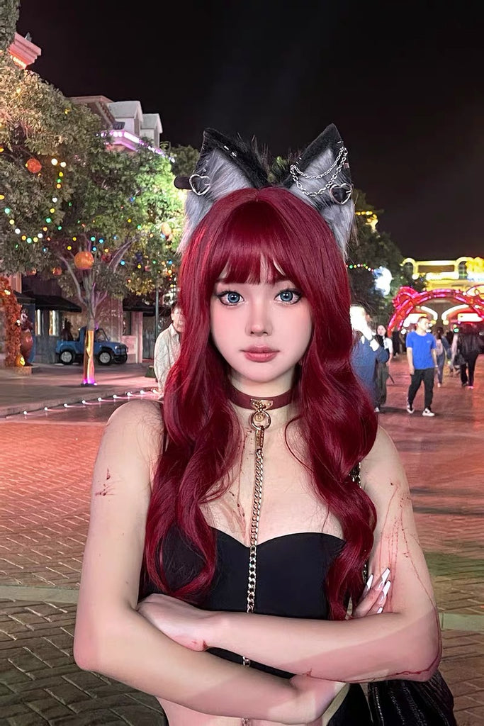 Lolita red long curly full wig BY2550