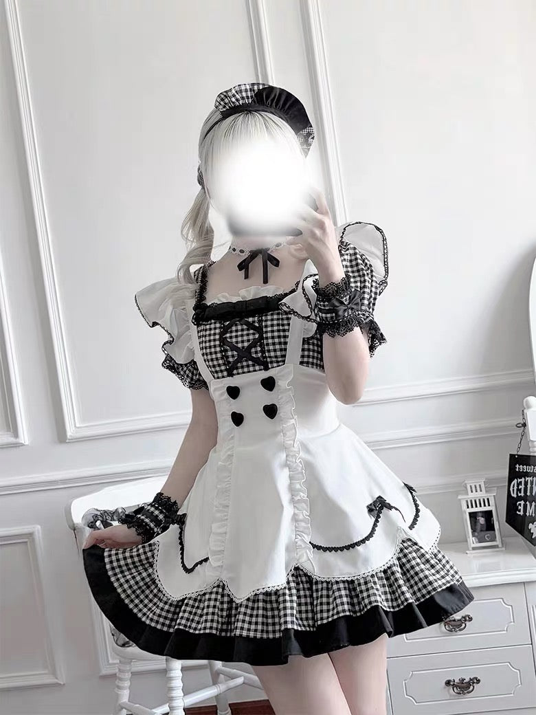 Blue White / Black White Plaid Sweet Maid Lolita Dress BY1111