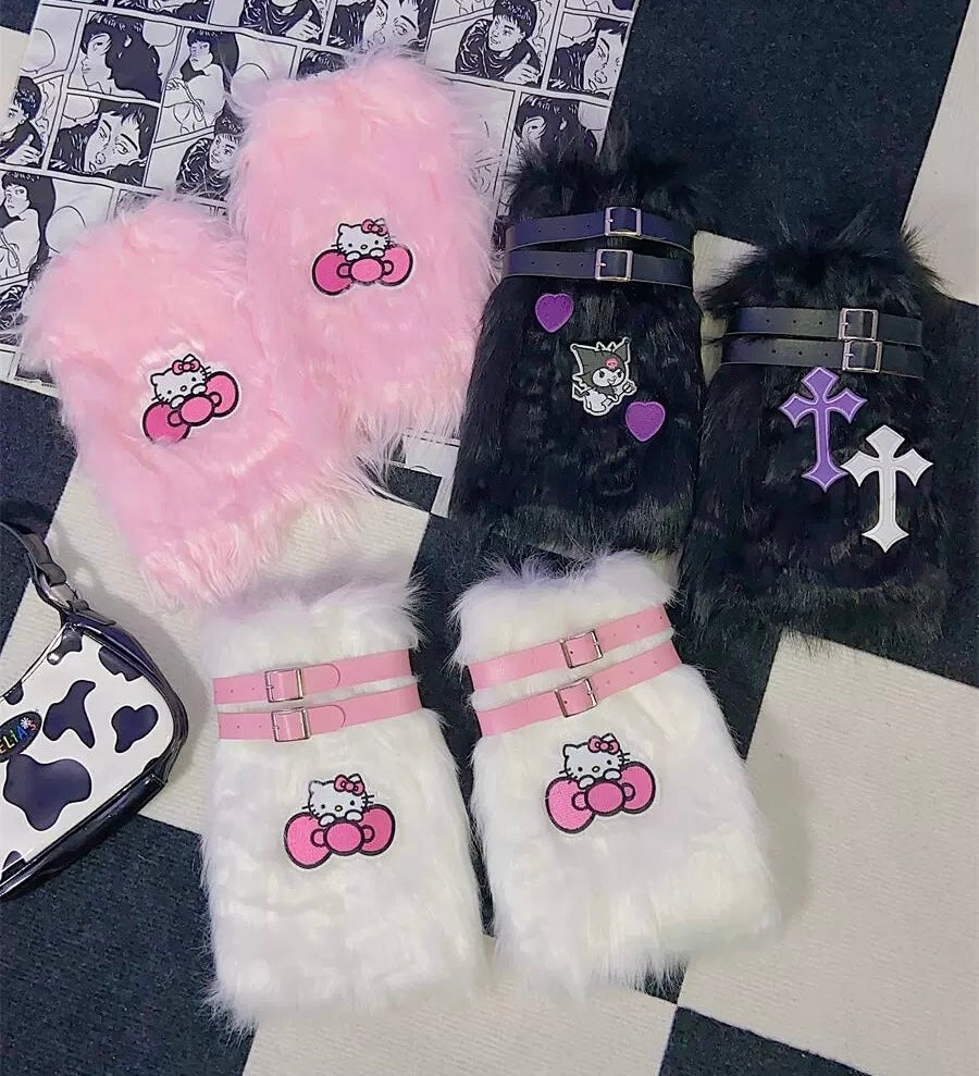 Japanese cute hello kitty y2k furry leg warmers BY100017