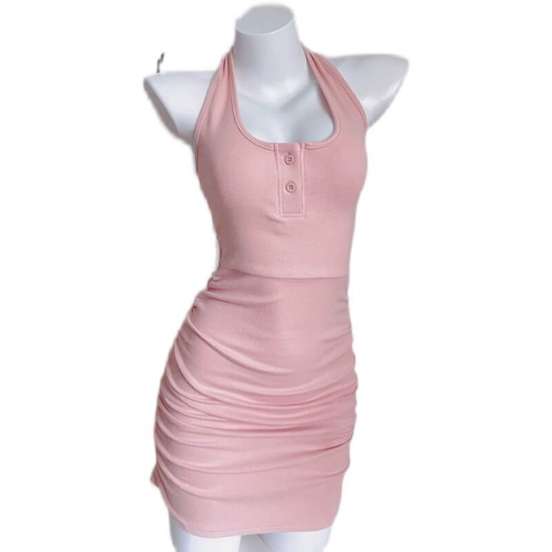5 colors cream pink backless hip dress BY1131