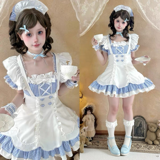 Blue White / Black White Plaid Sweet Maid Lolita Dress BY1111