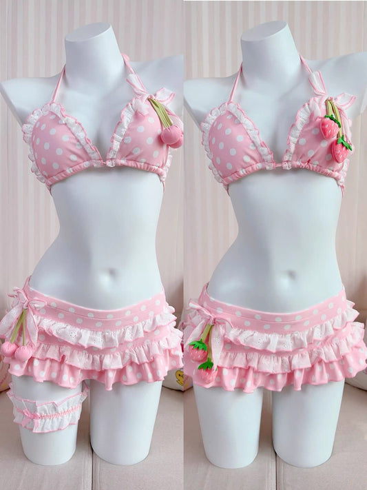 Pink Cherry/Strawberry Print Bikini Set BY2501
