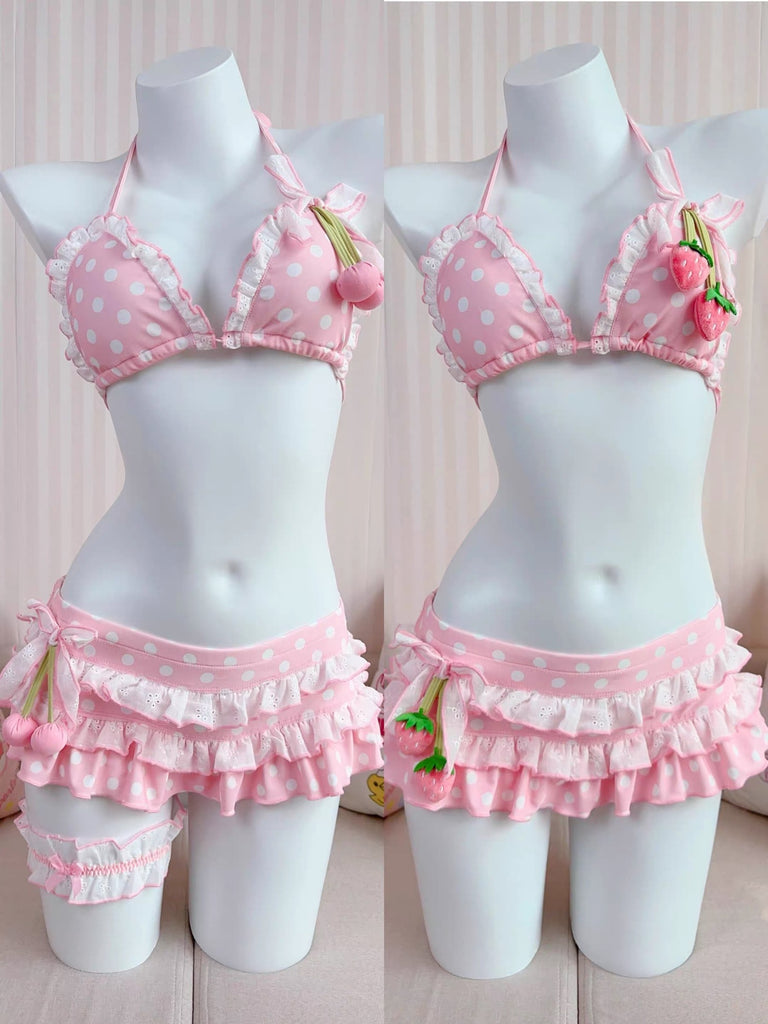 Pink Cherry/Strawberry Print Bikini Set BY2501