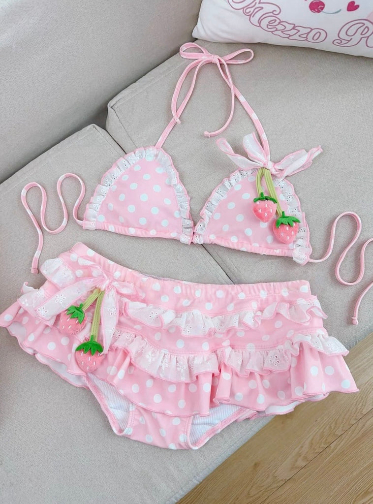 Pink Cherry/Strawberry Print Bikini Set BY2501