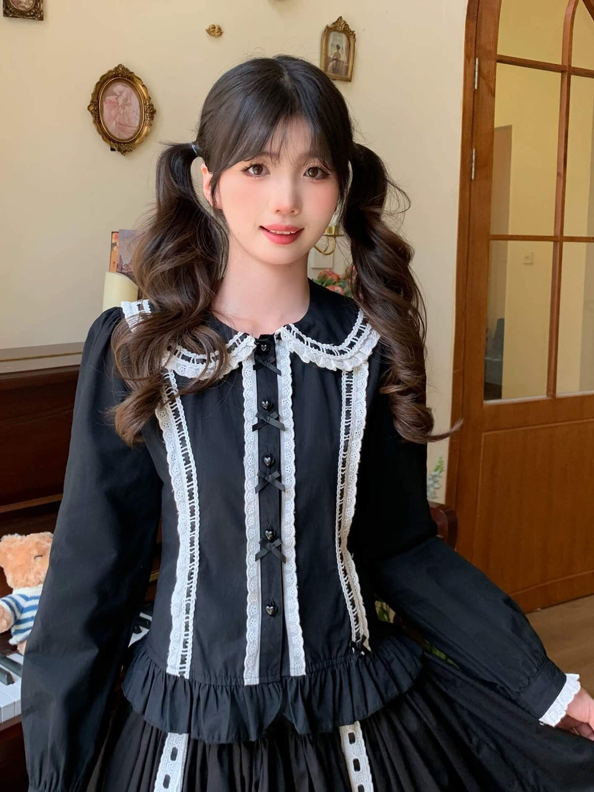 4 Colors Japanese Kawaii Peter Pan Collar Lolita Blouse black long-sleeved