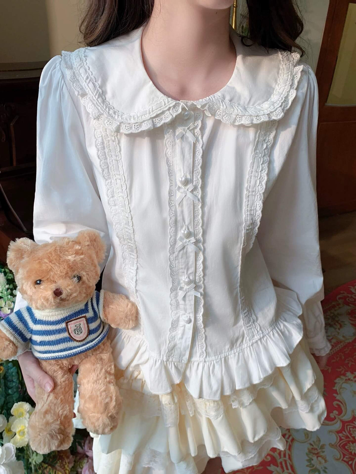 4 Colors Japanese Kawaii Peter Pan Collar Lolita Blouse white long-sleeved