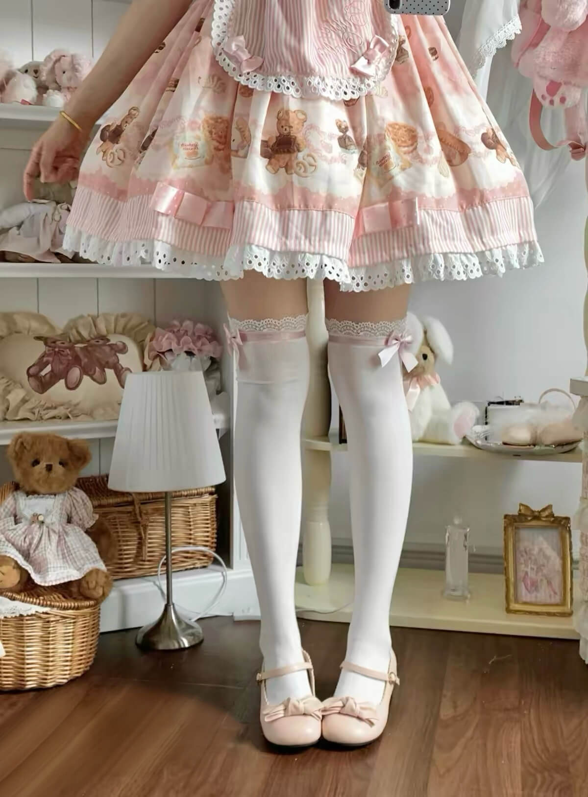 Kawaii Lace Bow Mid Length Cotton Socks BY9182