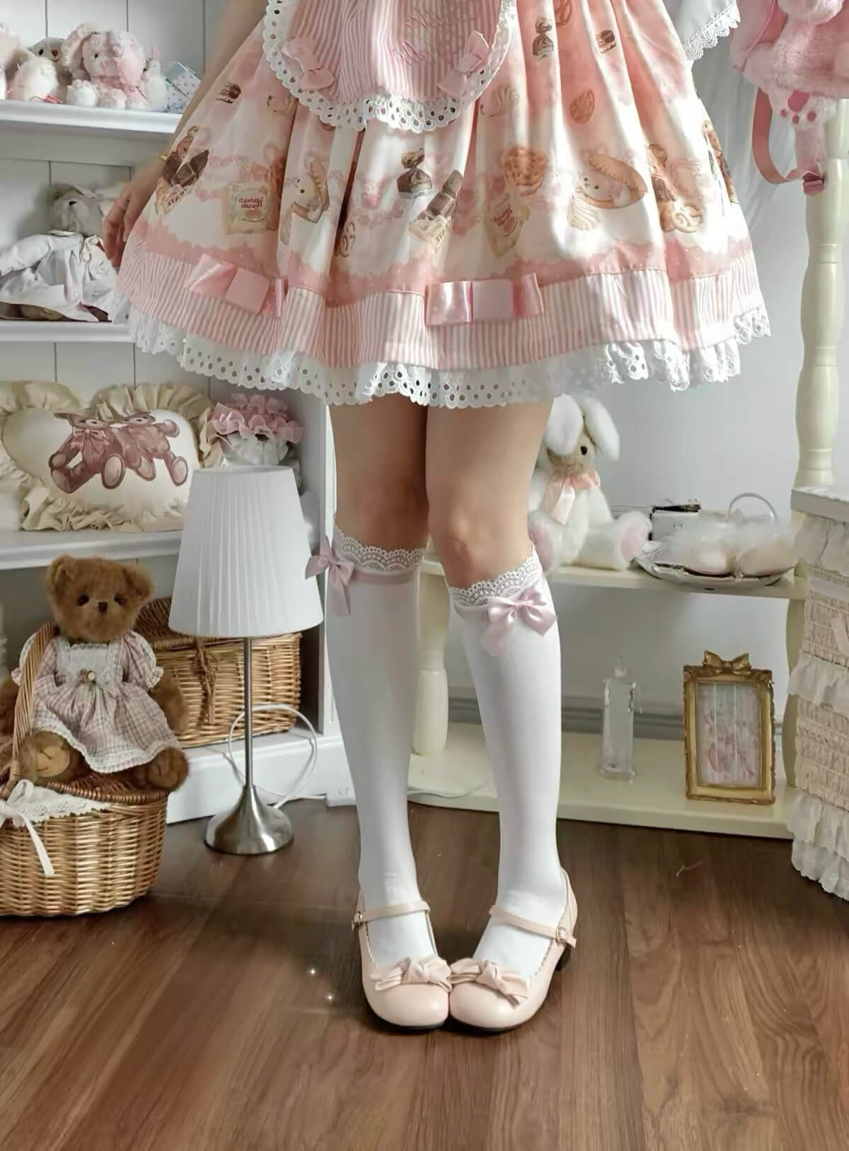Kawaii Lace Bow Mid Length Cotton Socks BY9182