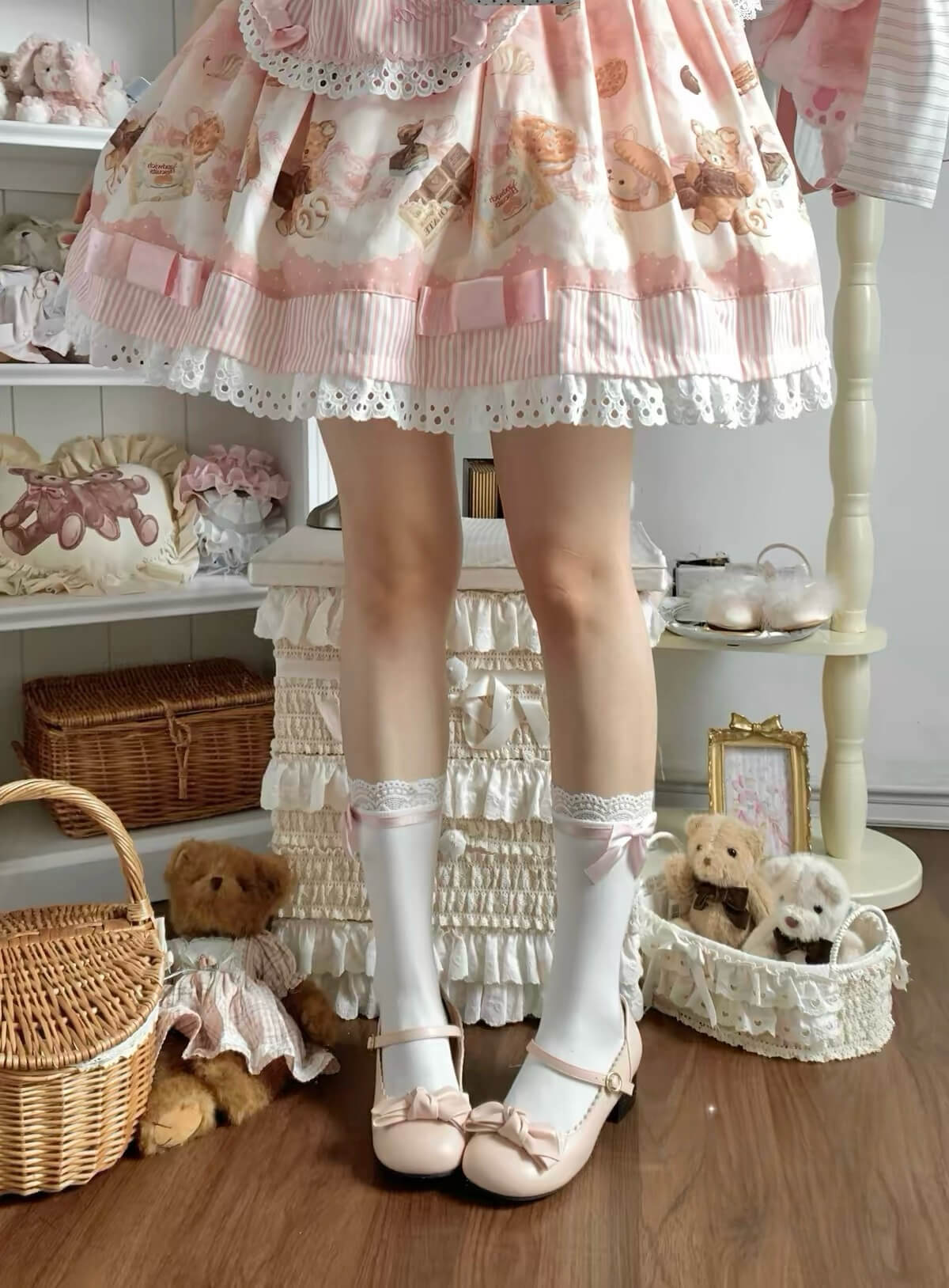 Kawaii Lace Bow Mid Length Cotton Socks BY9182
