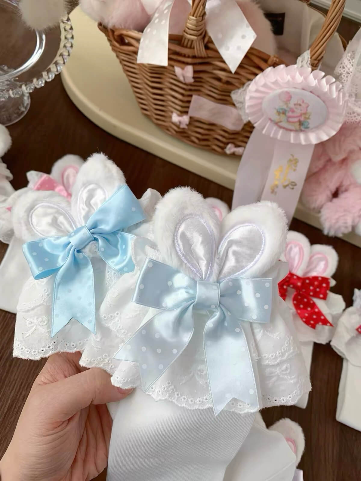 Kawaii Lolita Bunny Ear Bow Lace Frilly Calf Socks