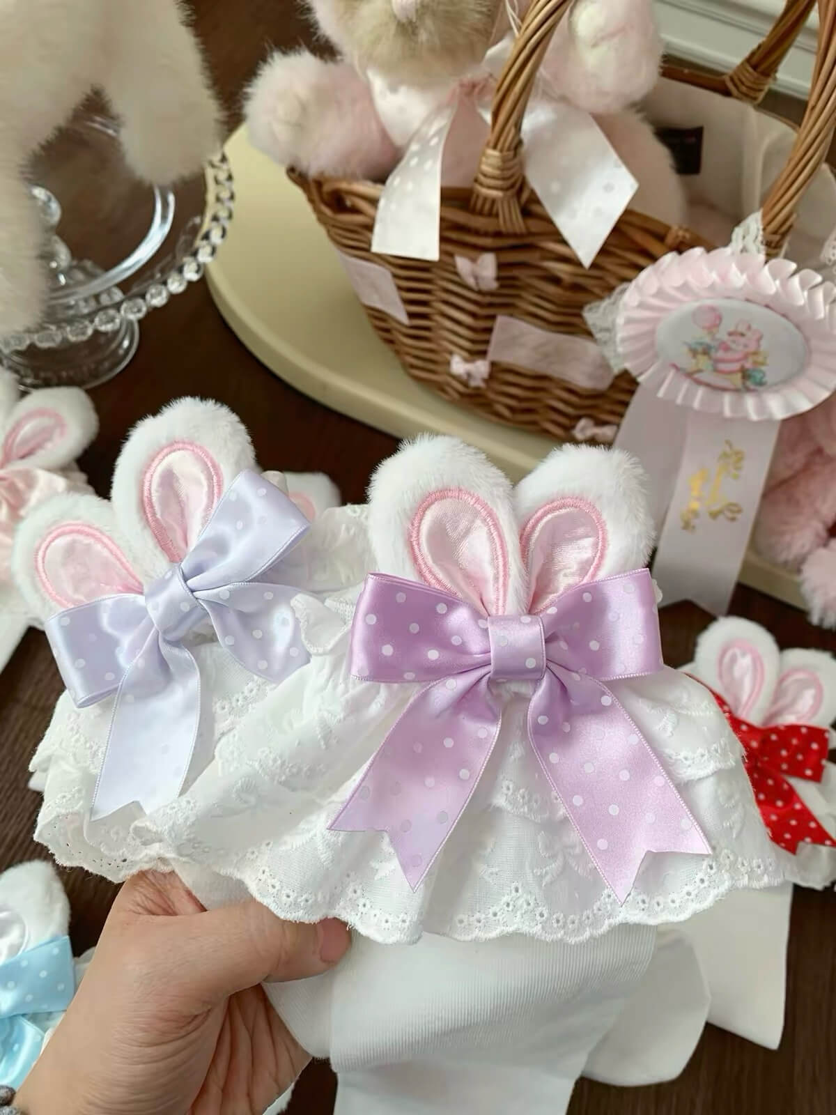 Kawaii Lolita Bunny Ear Bow Lace Frilly Calf Socks
