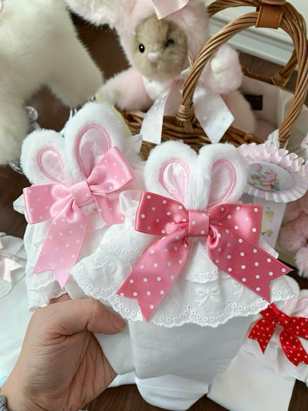 Kawaii Lolita Bunny Ear Bow Lace Frilly Calf Socks