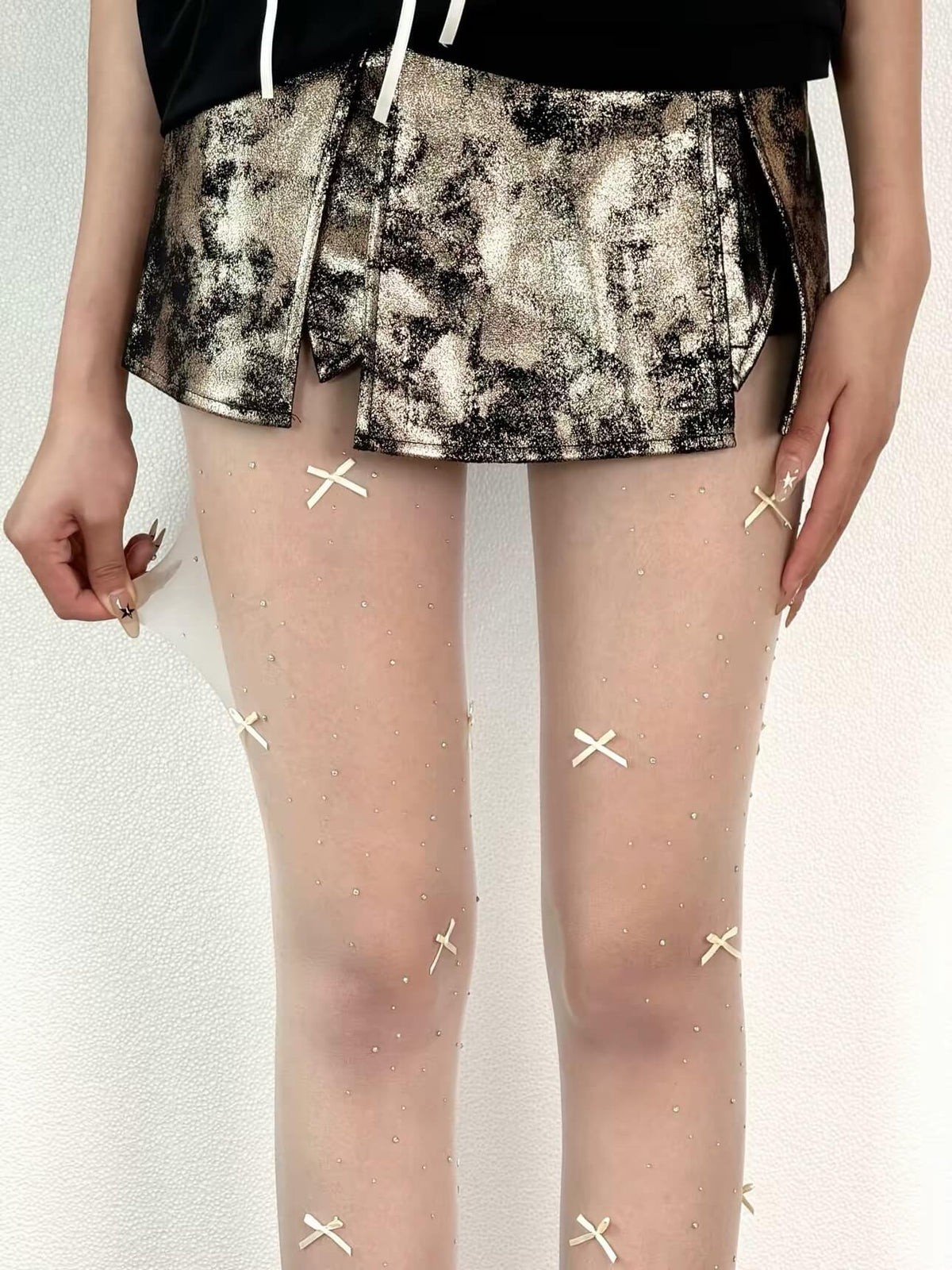 Kawaii Sheer Mesh Tights Shiny Rhinestones BY9181