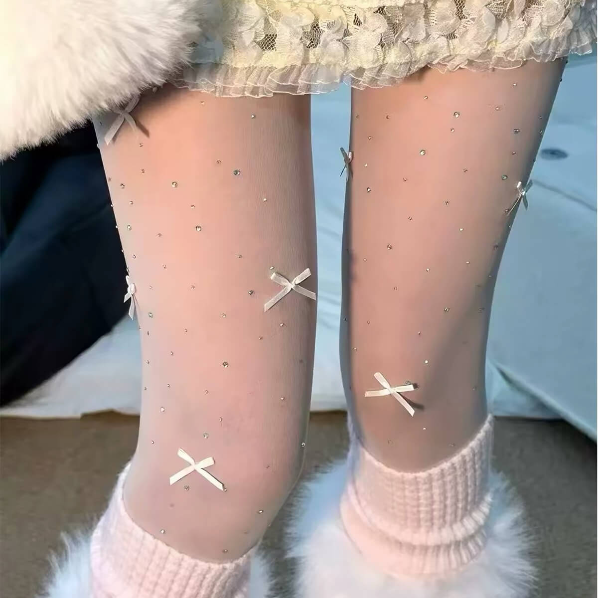 Kawaii Sheer Mesh Tights Shiny Rhinestones BY9181