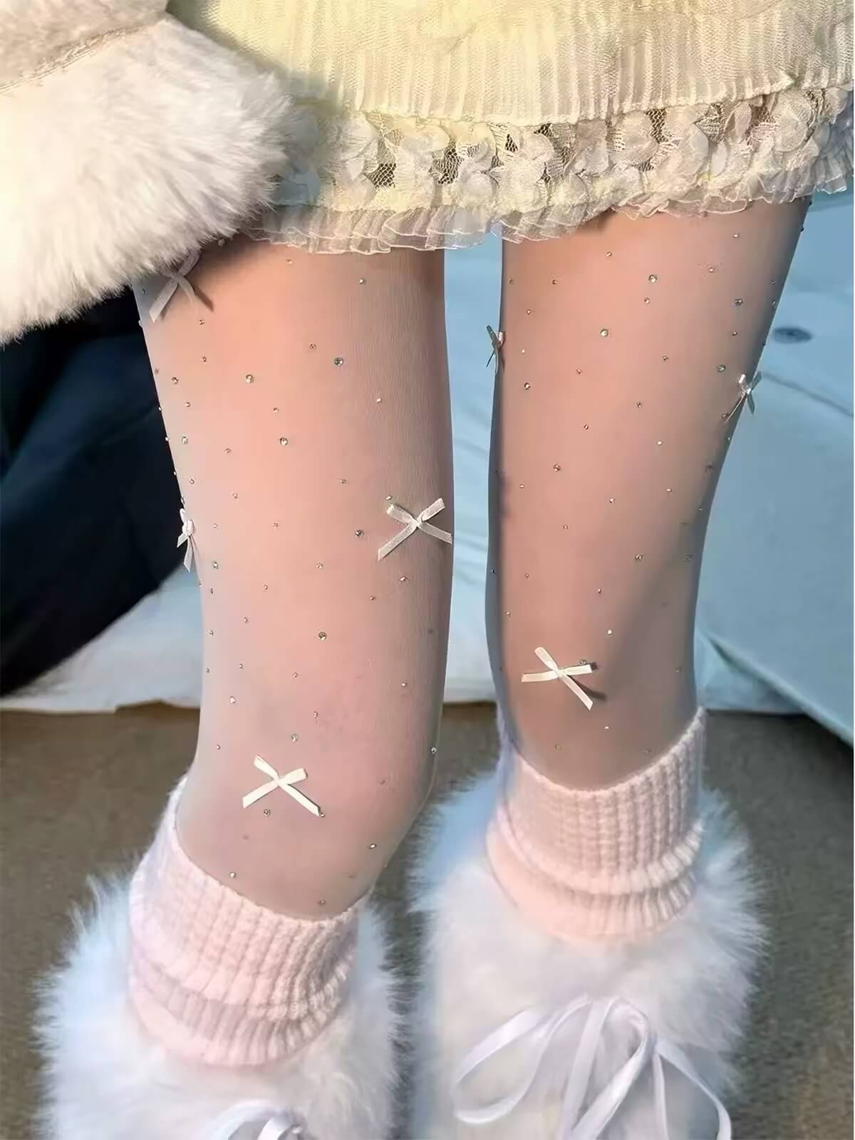 Kawaii Sheer Mesh Tights Shiny Rhinestones BY9181