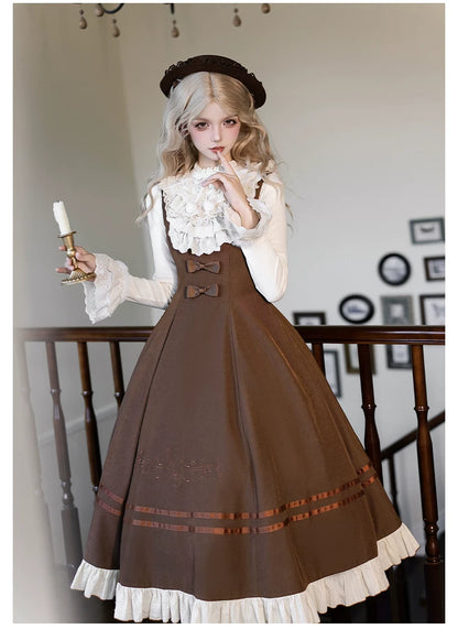 Embroidered Long JSK Twin Ruffled Bustier Lolita Dress BY1262