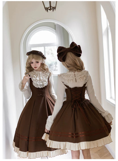 Embroidered Long JSK Twin Ruffled Bustier Lolita Dress BY1262