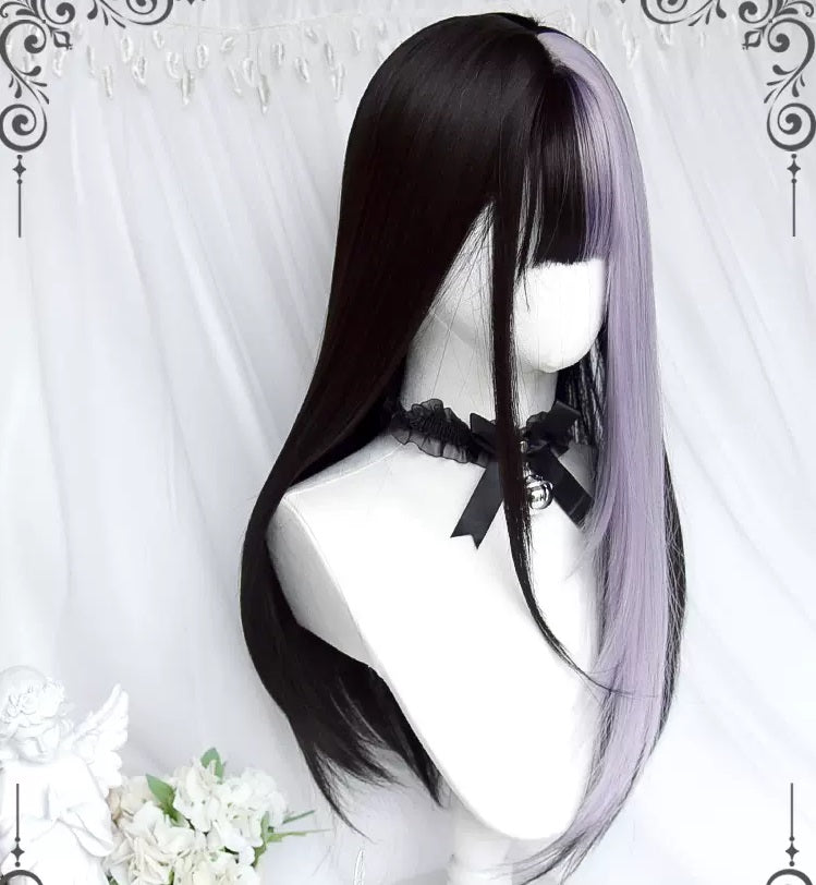 Kuromi Black Purple Contrast Long Straight Hair by241172