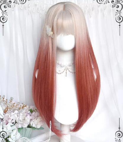 Red gradient long straight wig by241173