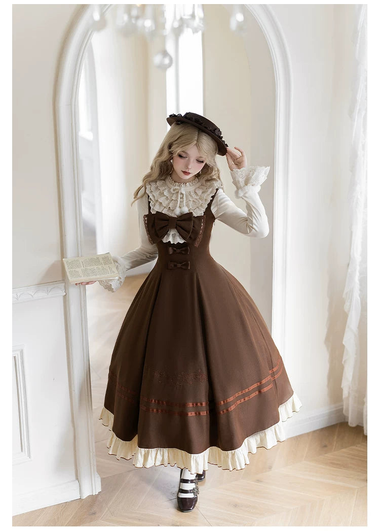 Embroidered Long JSK Twin Ruffled Bustier Lolita Dress BY1262