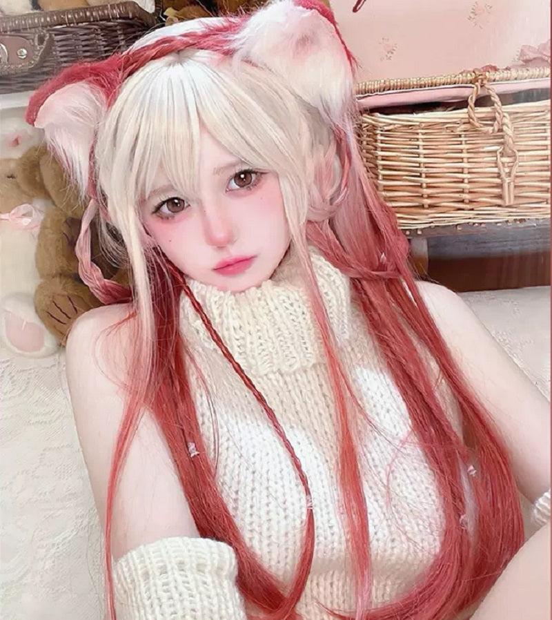 Red gradient long straight wig by241173