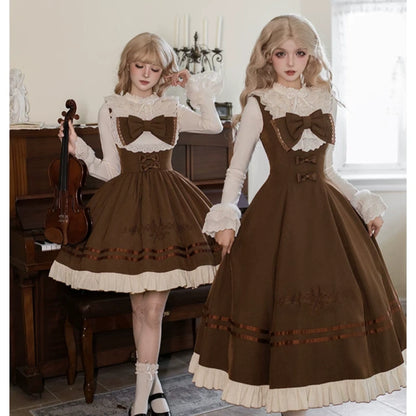 Embroidered Long JSK Twin Ruffled Bustier Lolita Dress BY1262