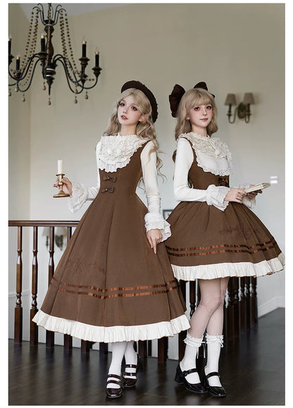 Embroidered Long JSK Twin Ruffled Bustier Lolita Dress BY1262