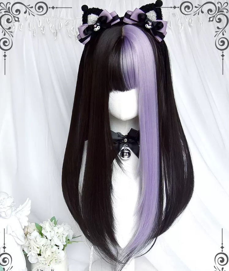 Kuromi Black Purple Contrast Long Straight Hair by241172