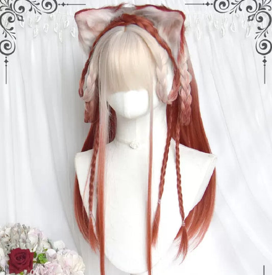 Red gradient long straight wig by241173