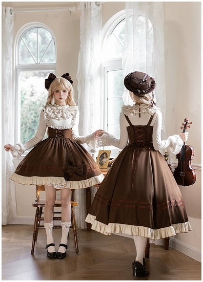 Embroidered Long JSK Twin Ruffled Bustier Lolita Dress BY1262