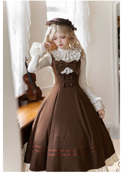 Embroidered Long JSK Twin Ruffled Bustier Lolita Dress BY1262