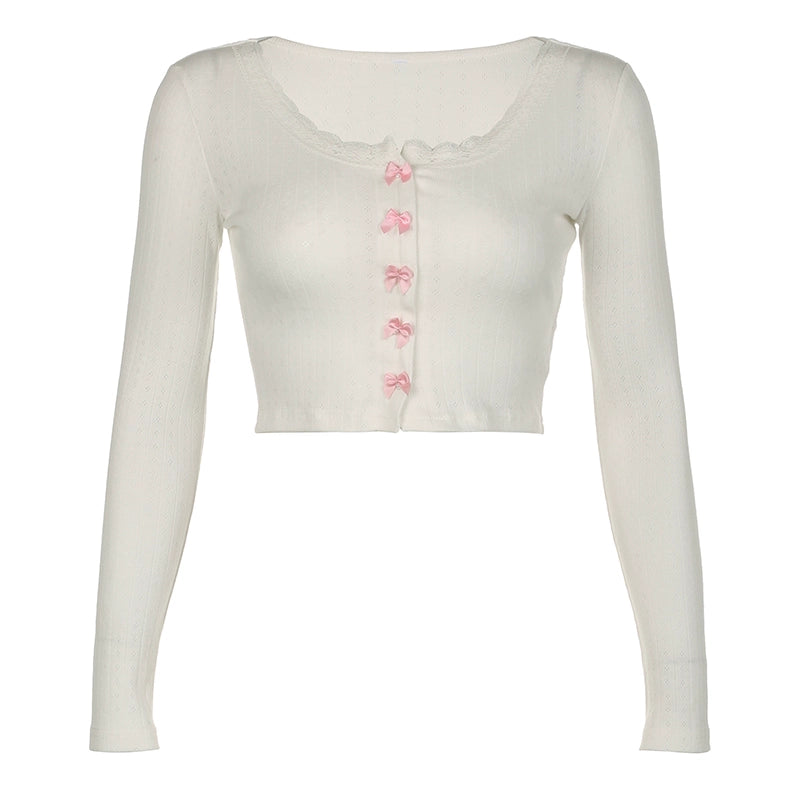 white bow long sleeve shirt BY1012