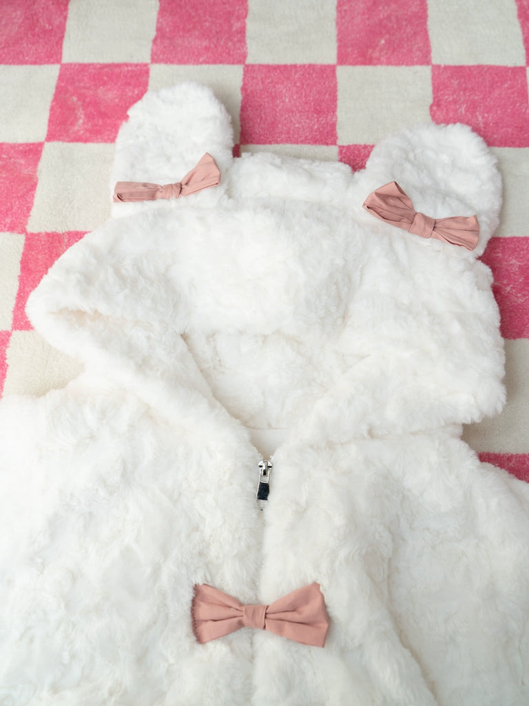 Bowknot Bear Hooded Plush Coat BY11283