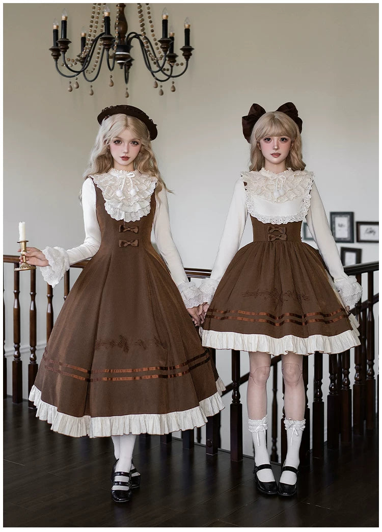 Embroidered Long JSK Twin Ruffled Bustier Lolita Dress BY1262