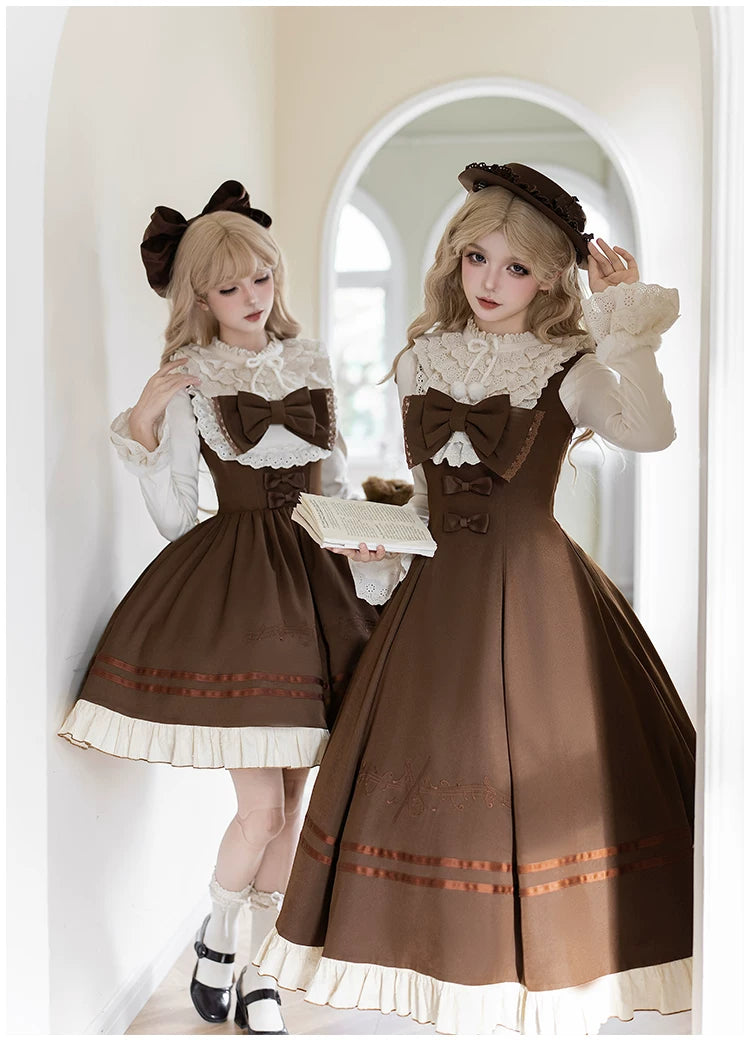 Embroidered Long JSK Twin Ruffled Bustier Lolita Dress BY1262