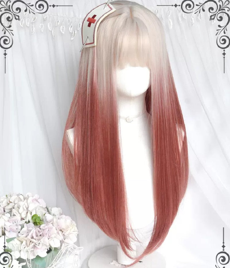 Red gradient long straight wig by241173