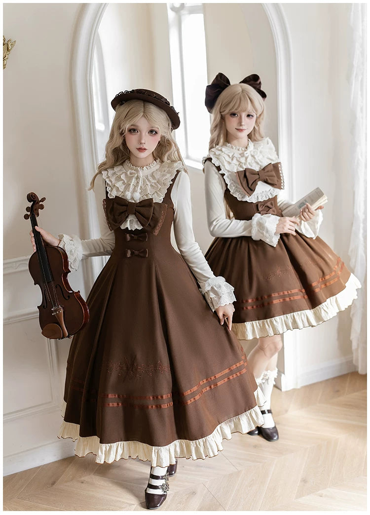 Embroidered Long JSK Twin Ruffled Bustier Lolita Dress BY1262