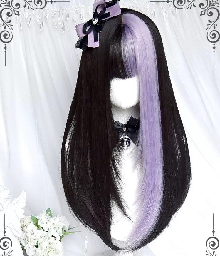 Kuromi Black Purple Contrast Long Straight Hair by241172