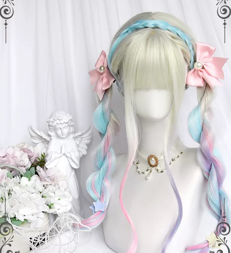 Pink blue purple gradient soft girl wig by241171