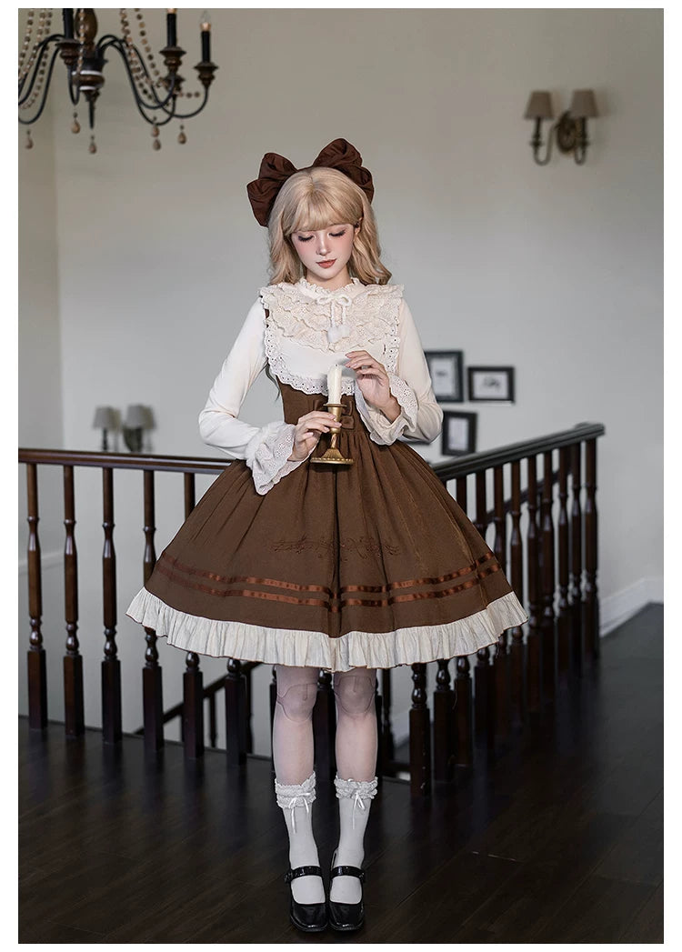 Embroidered Long JSK Twin Ruffled Bustier Lolita Dress BY1262