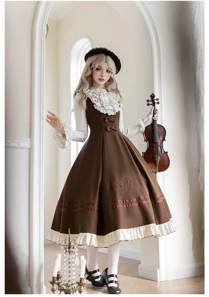 Embroidered Long JSK Twin Ruffled Bustier Lolita Dress BY1262
