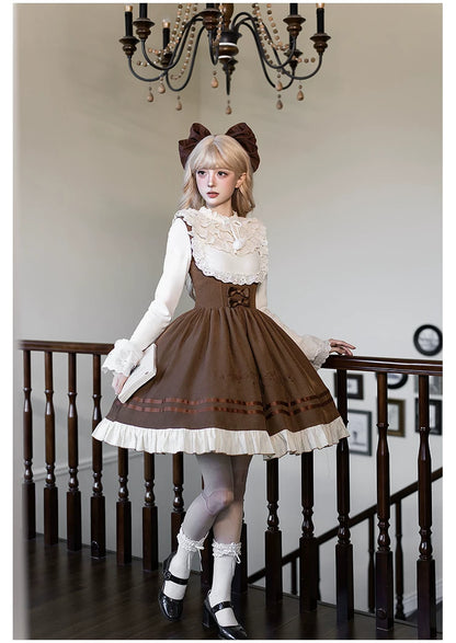 Embroidered Long JSK Twin Ruffled Bustier Lolita Dress BY1262