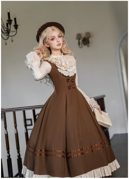 Embroidered Long JSK Twin Ruffled Bustier Lolita Dress BY1262